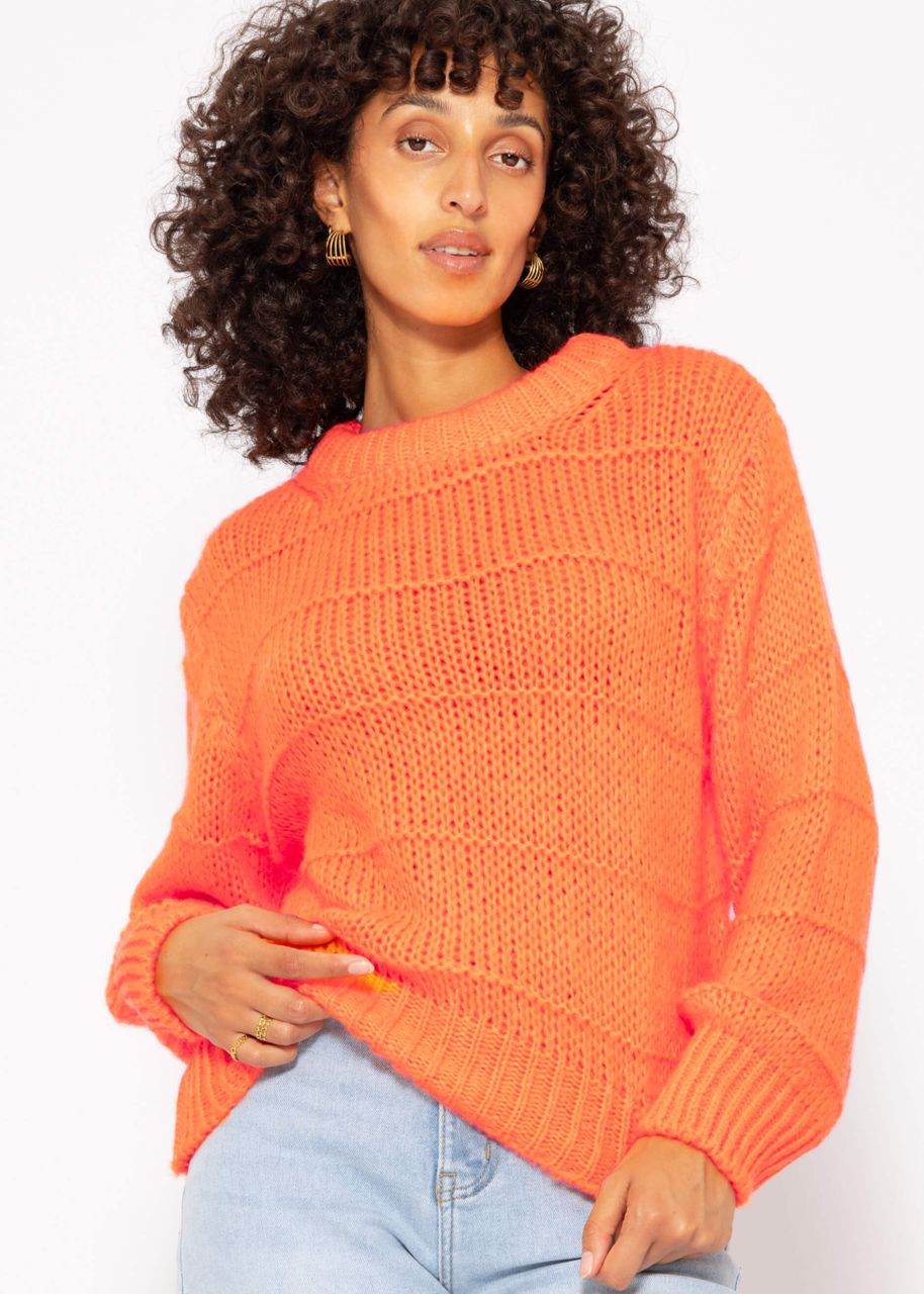 Oversized jumper with textured stripes - tangerine