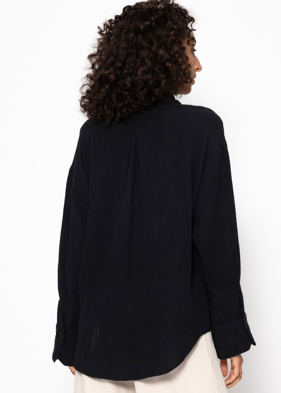 Muslin blouse with wide cuffs - black