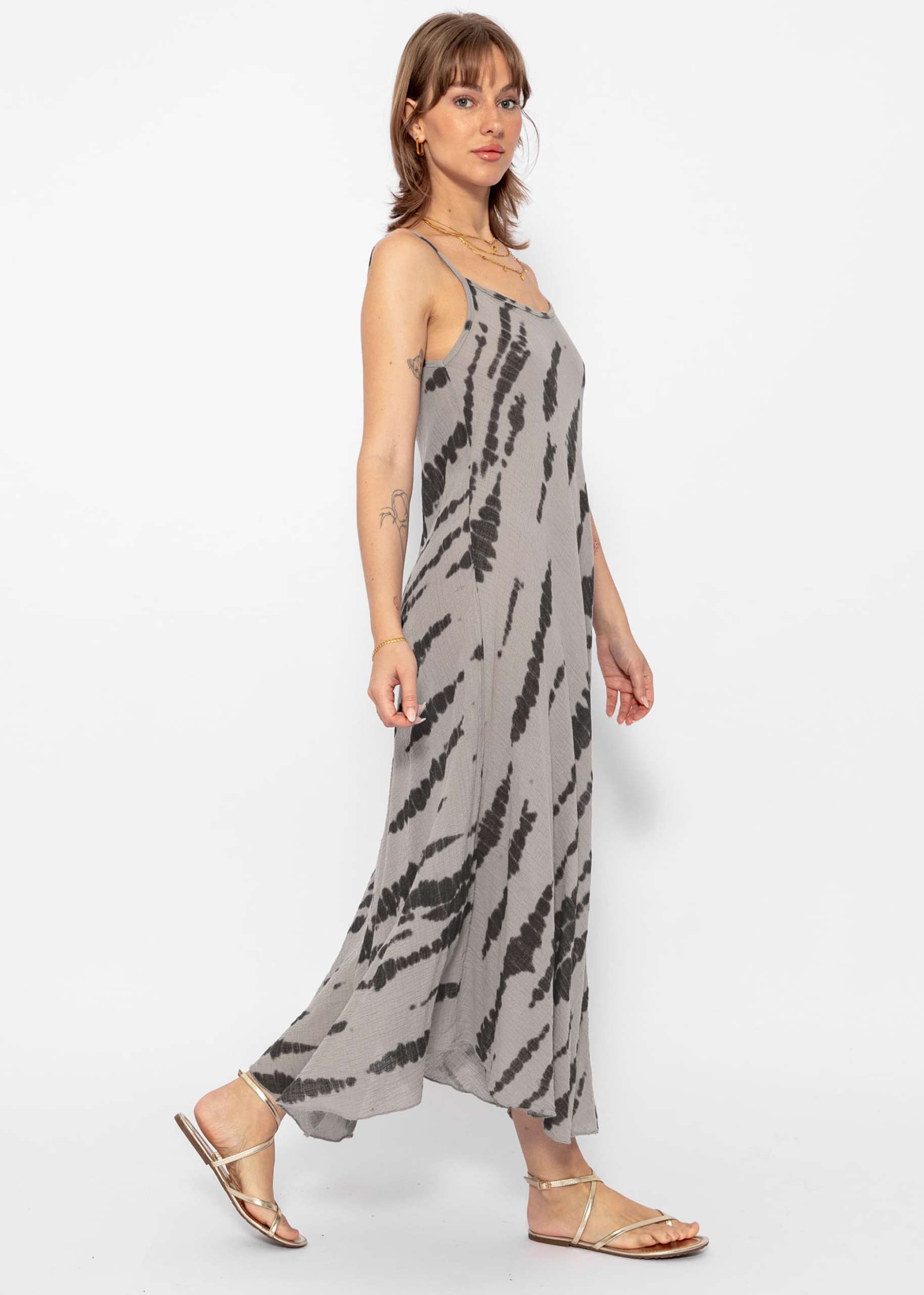 Muslin beach dress with zebra print - taupe