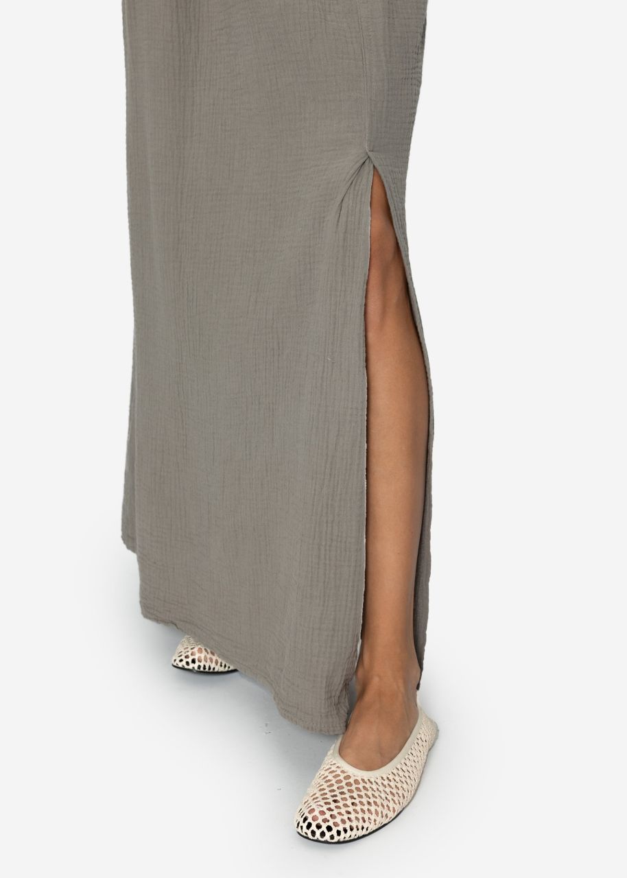 Maxi muslin skirt with slit - taupe