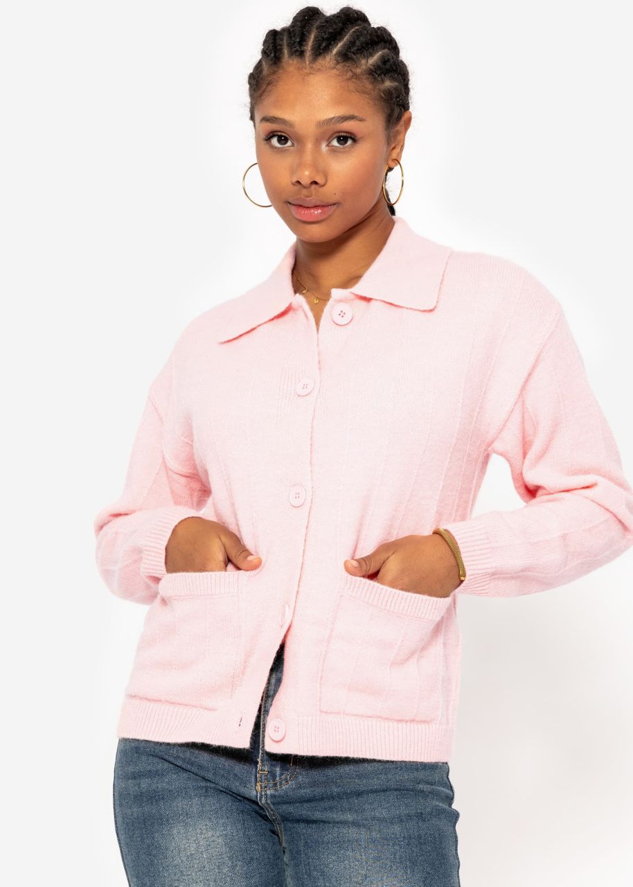 Cardigan with collar and button placket - pink