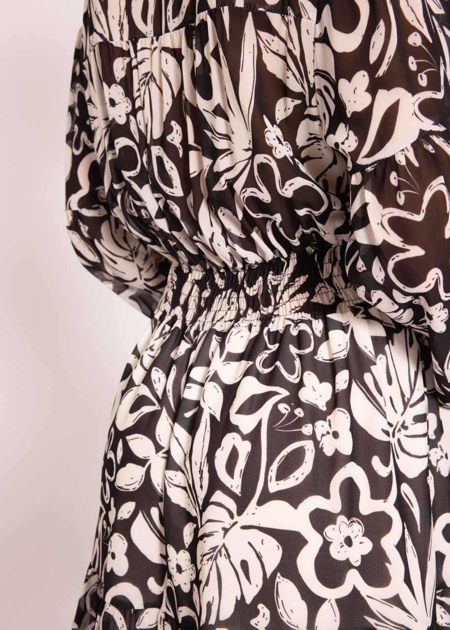 Ciffon dress with print, black