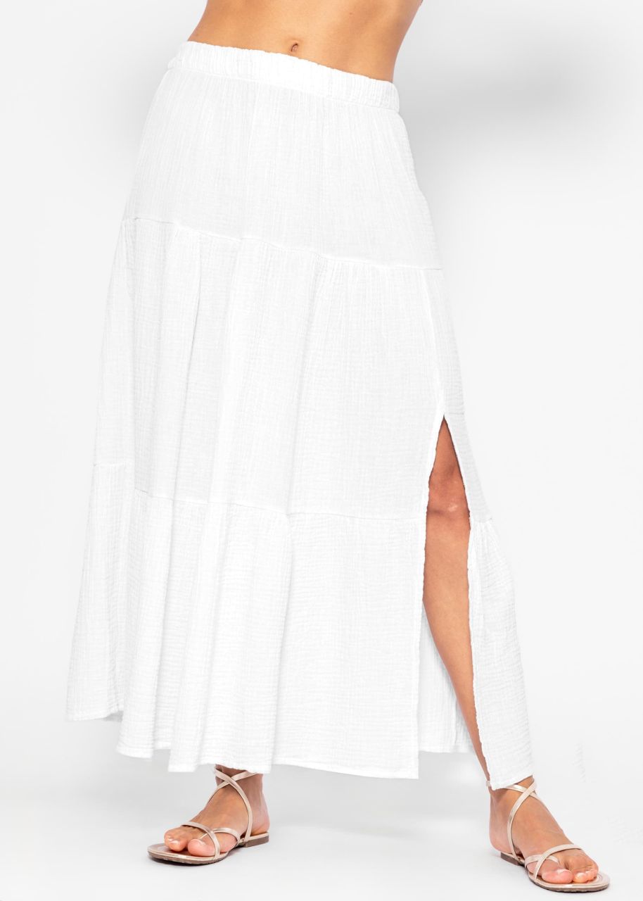 Muslin maxi skirt with slit - white