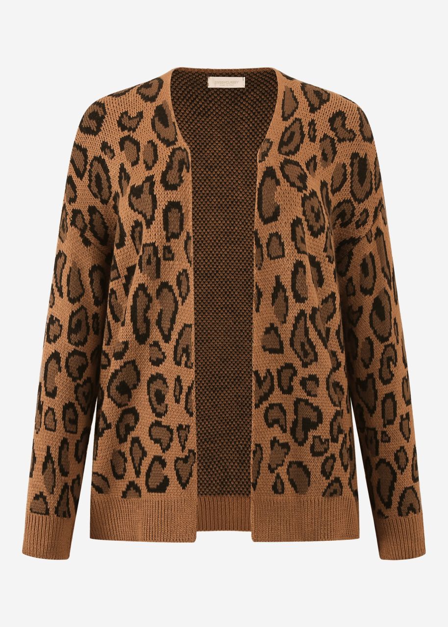 Jacquard cardigan with leo pattern - camel