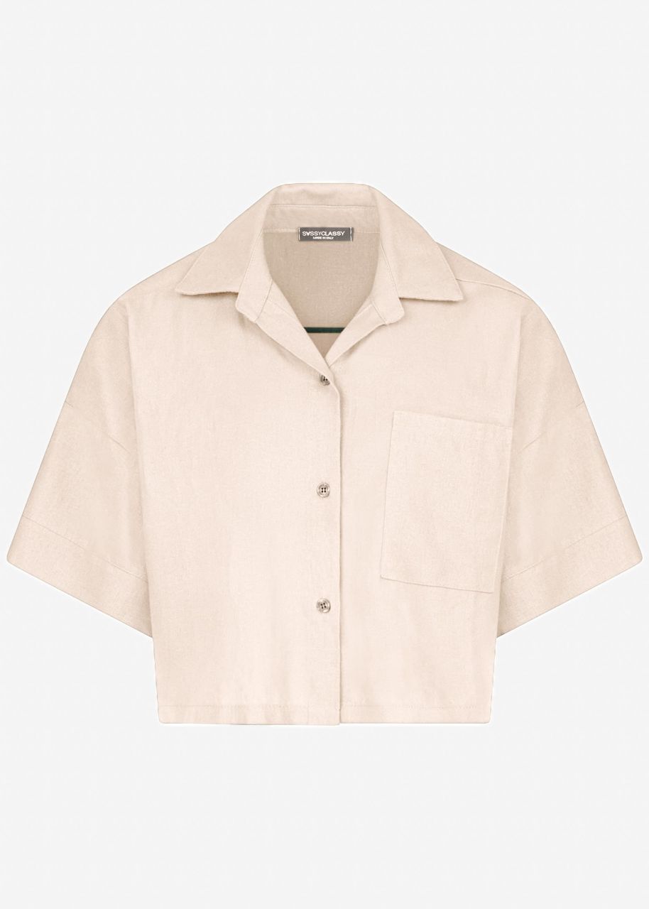Crop linen blouse jacket, beige