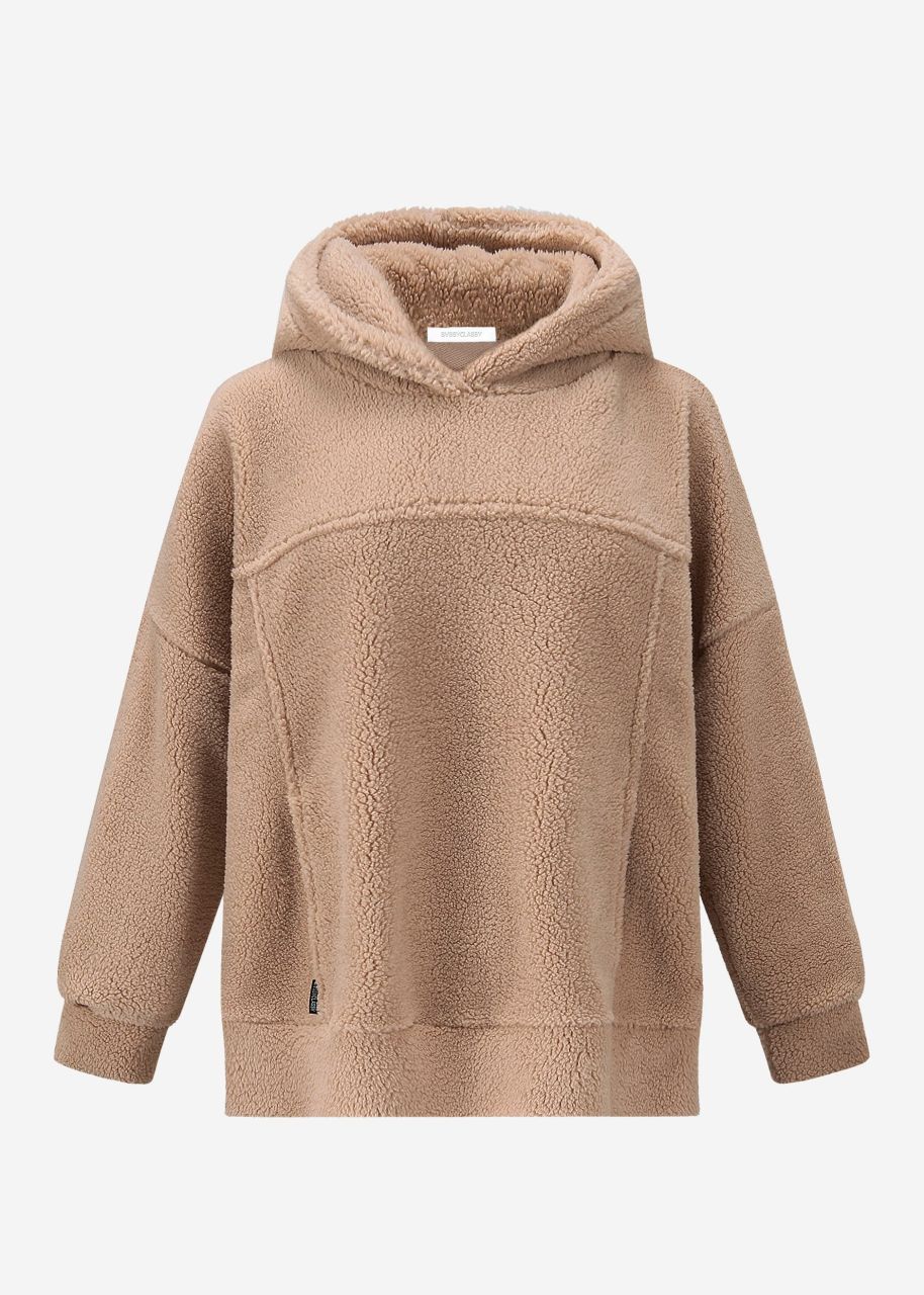 Oversized teddy hoodie with pockets - beige