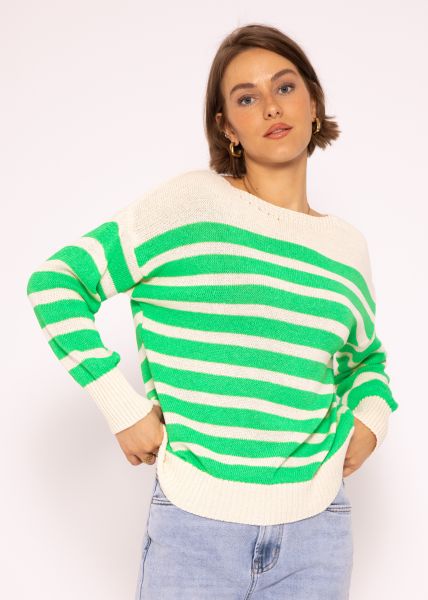 Light stripe sweater, beige / green