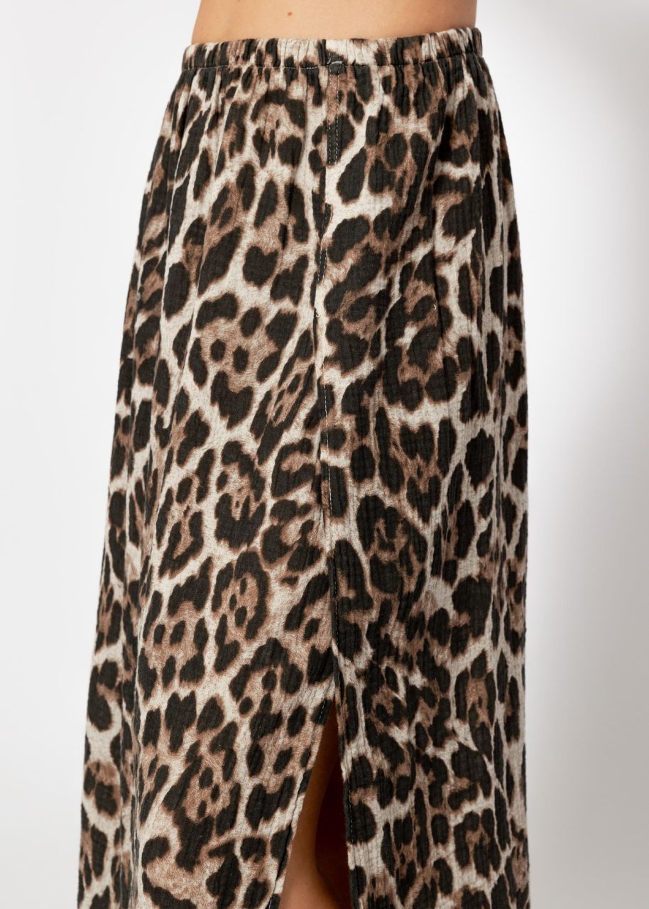 Long muslin skirt with leo print - brown