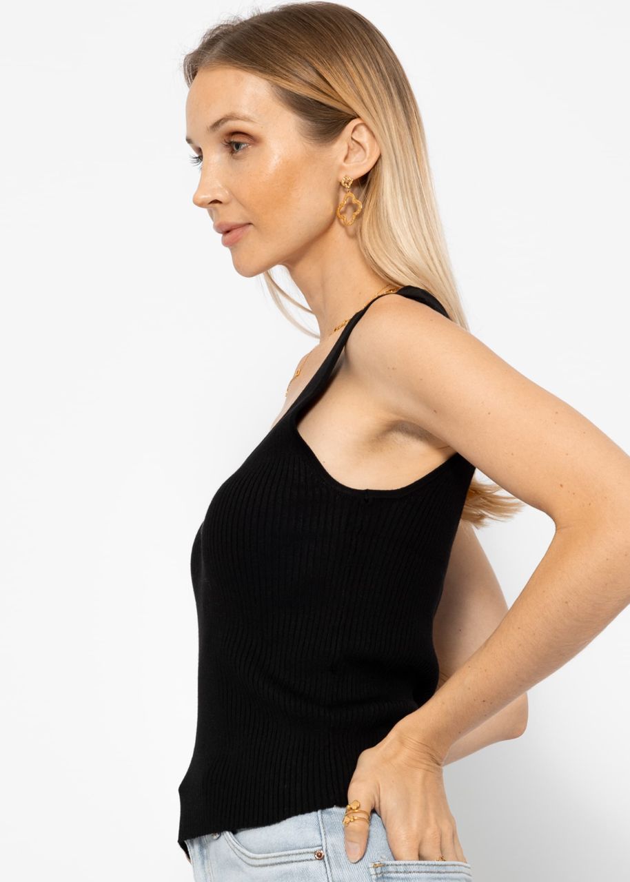 Knitted top with heart-shaped neckline - black