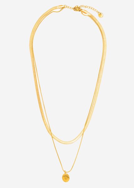 Fine layered chain with medallion - gold