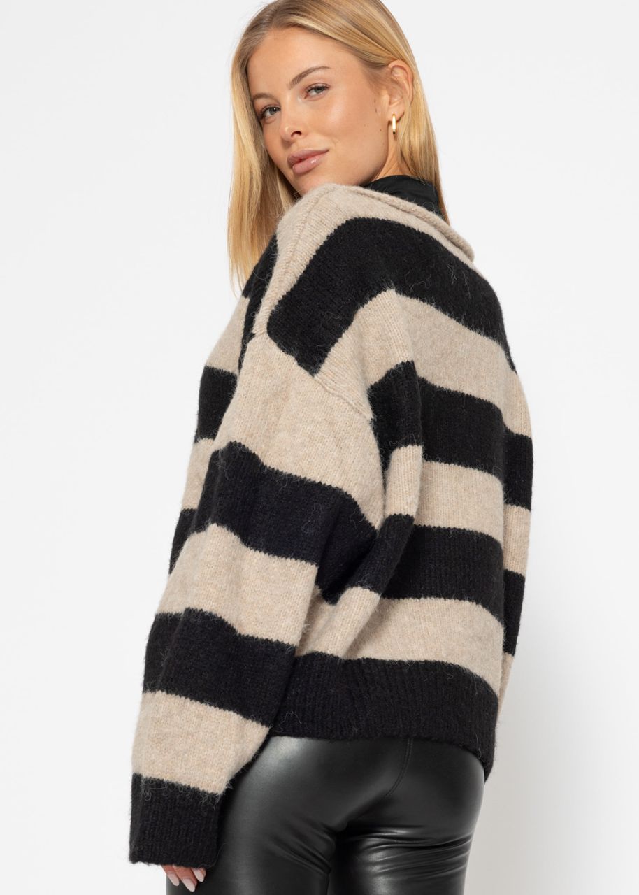 Sweater with block stripes - taupe-black