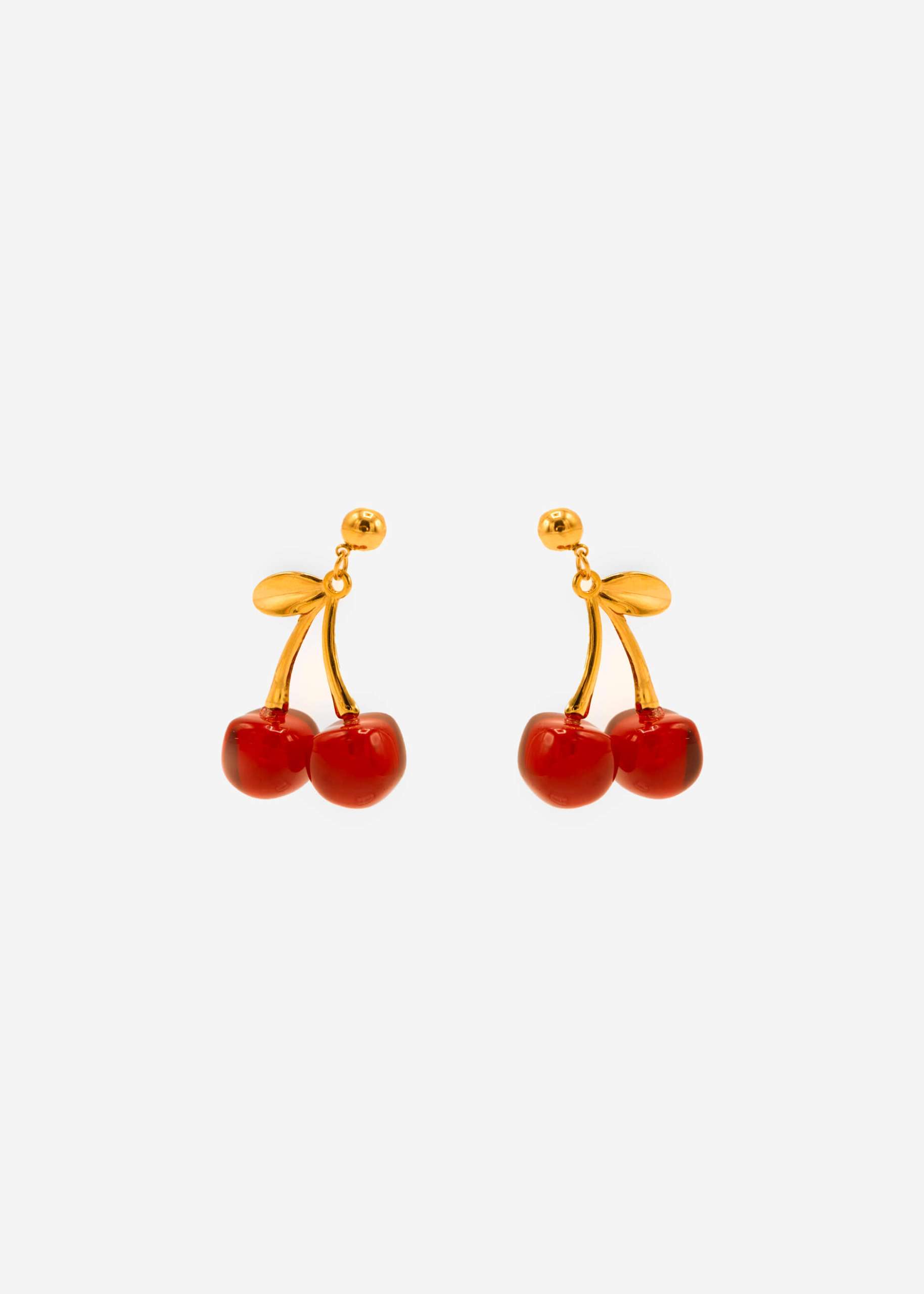 Stud earrings with cherry pendant - red