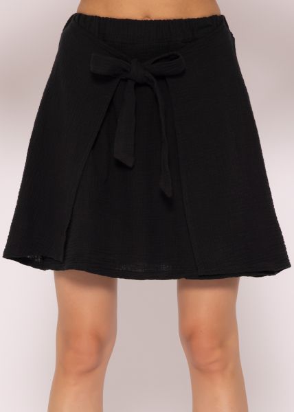 Muslin skirt with wrap effect, black