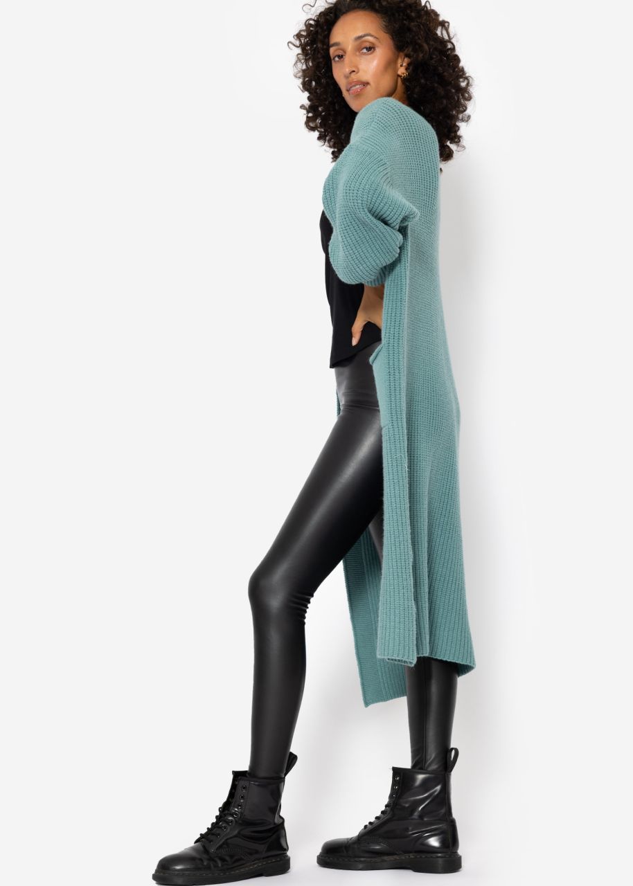 Long super soft cardigan with pockets - petrol green