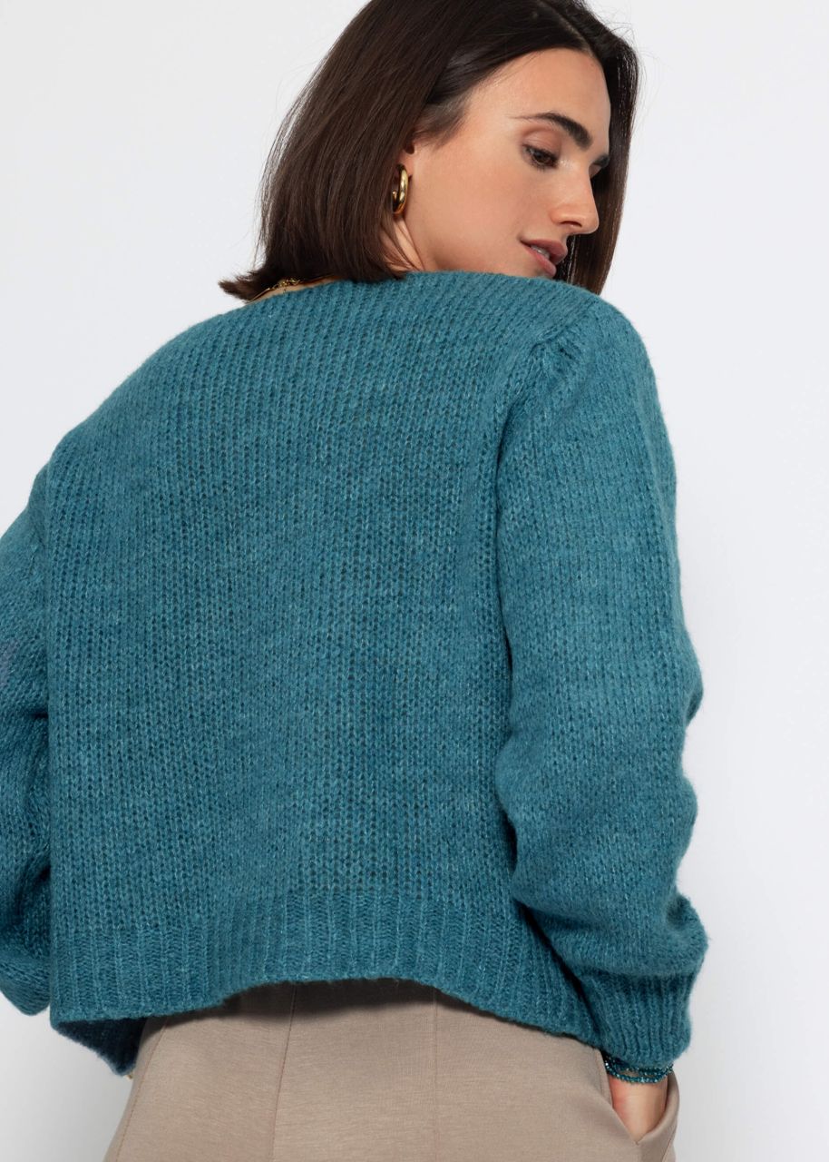 Cardigan with bow closure - petrol blue