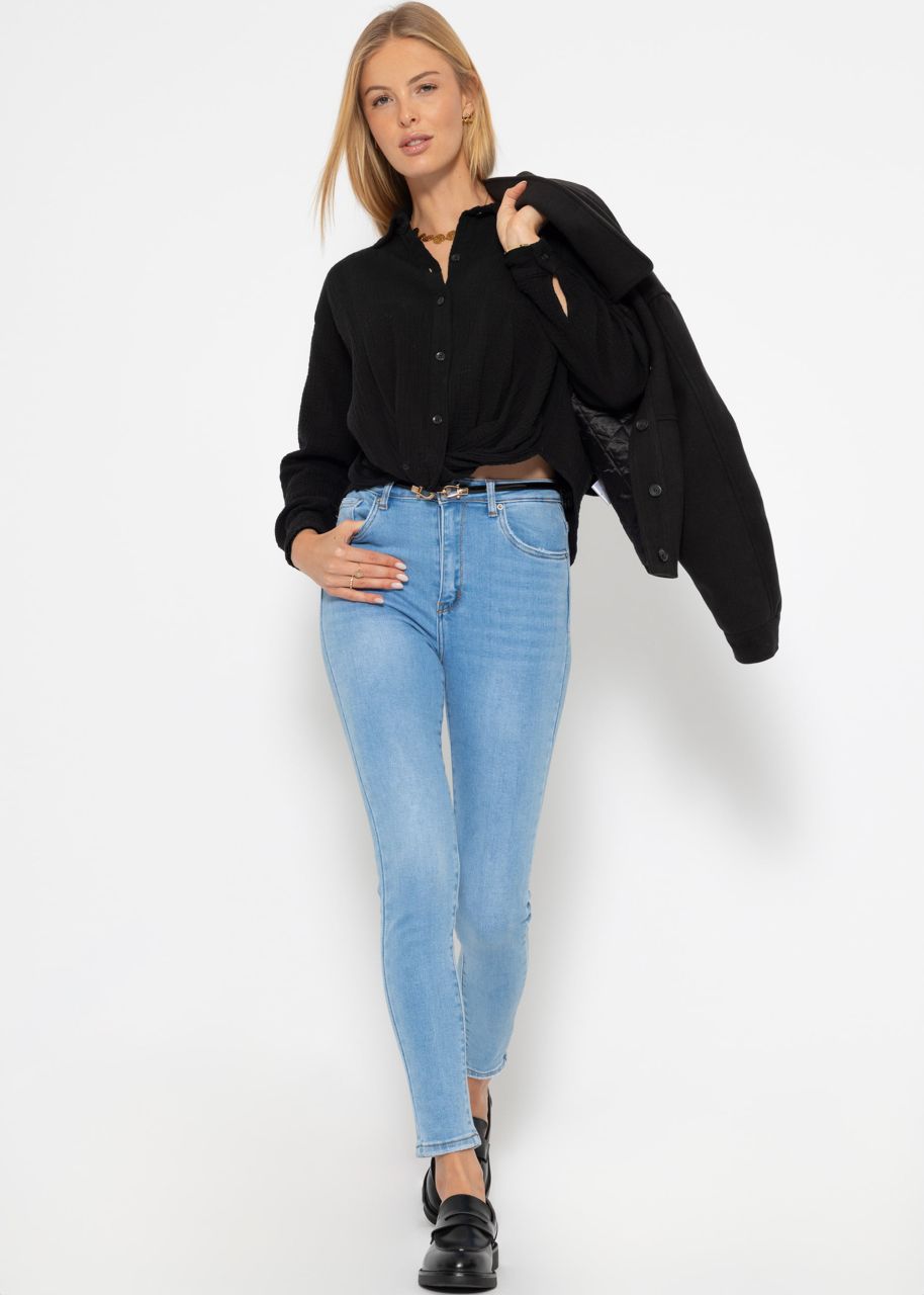 Muslin blouse with knot - black