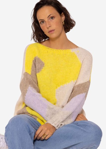 Jumper with colour blocking - beige-sun yellow-camel