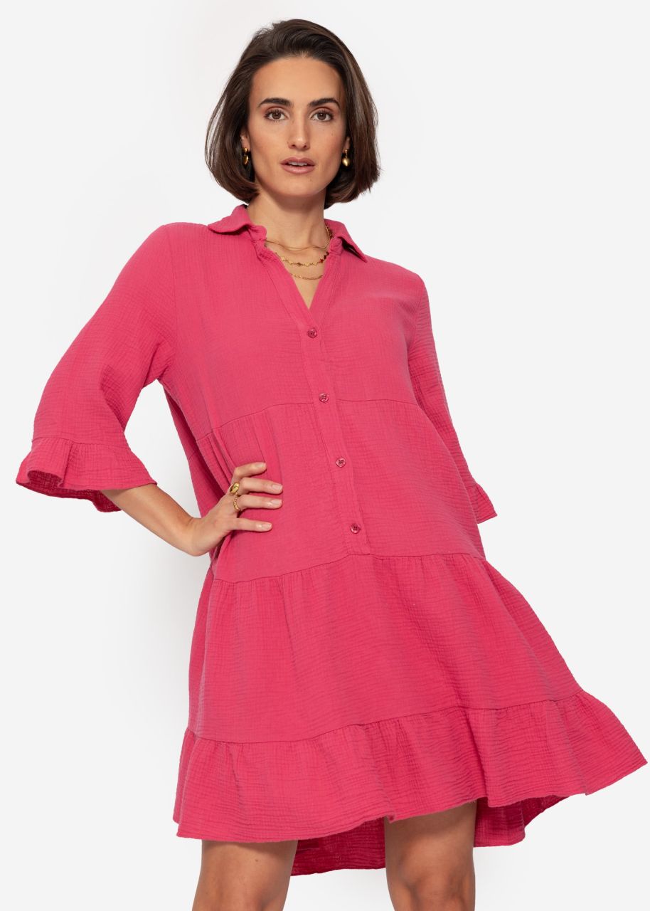 Muslin dress with flounces - pink