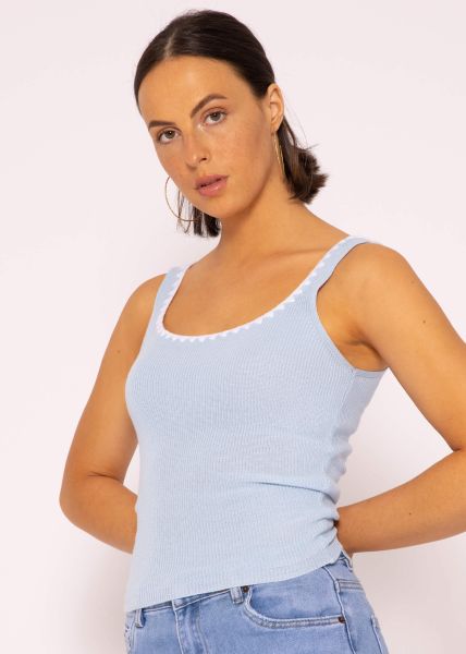Knitted top with border, light blue