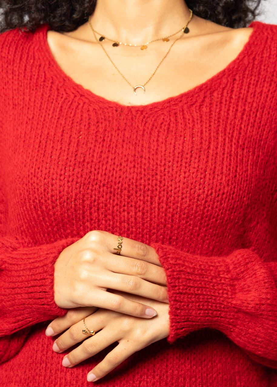 Jumper with V-neck - red