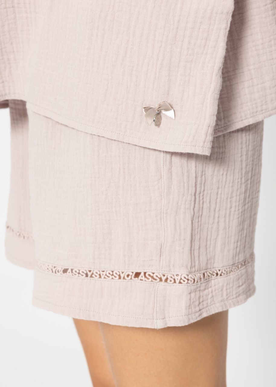 Muslin pyjama shirt with lace trim - dusky pink