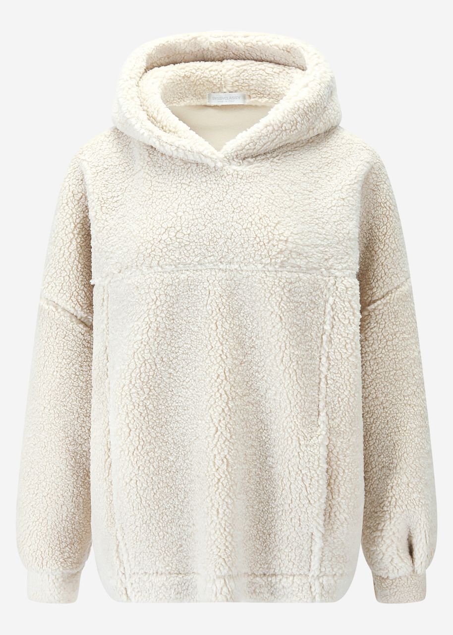 Oversized teddy sweatshirt with hood - offwhite