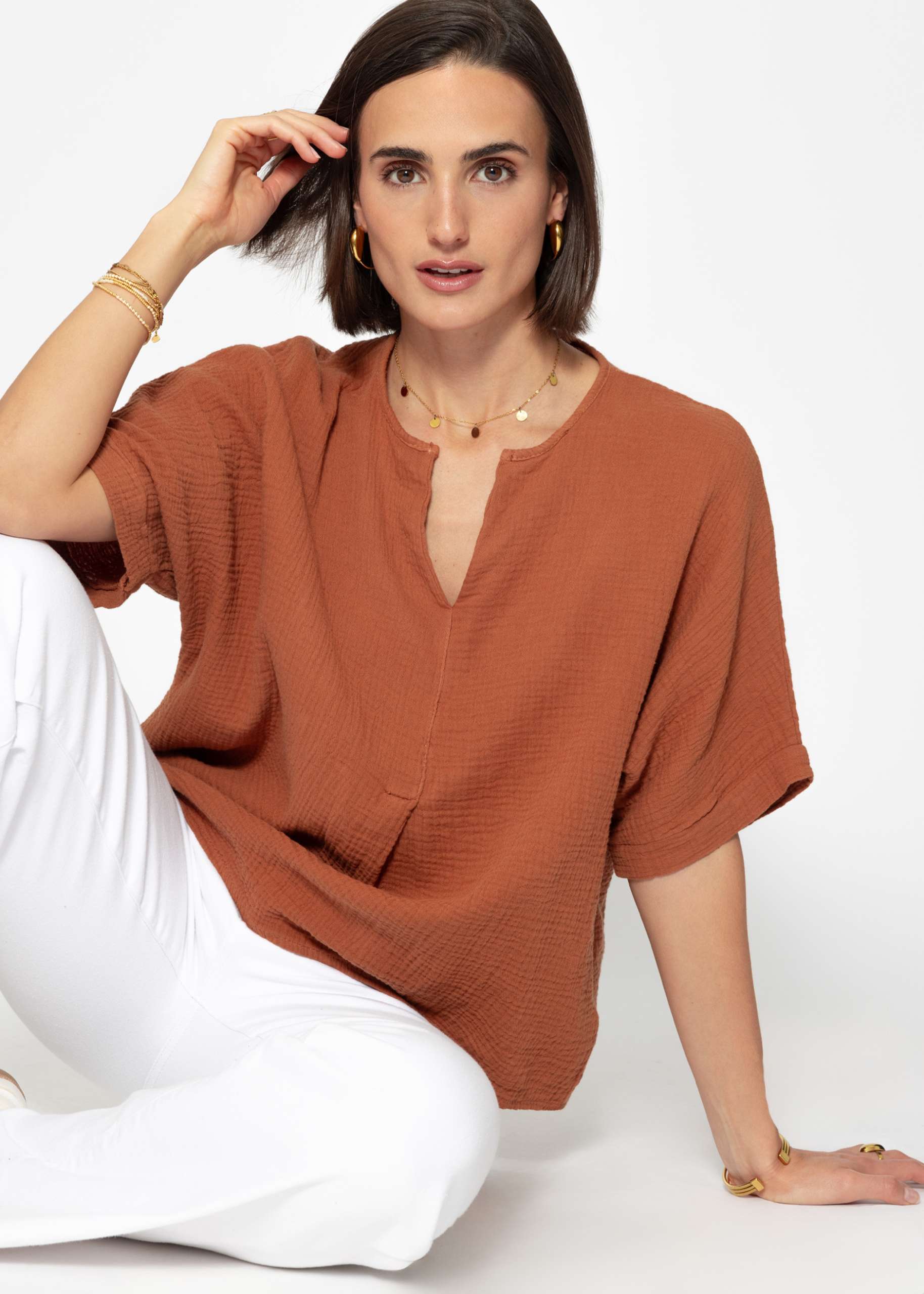 Oversize muslin shirt - cognac