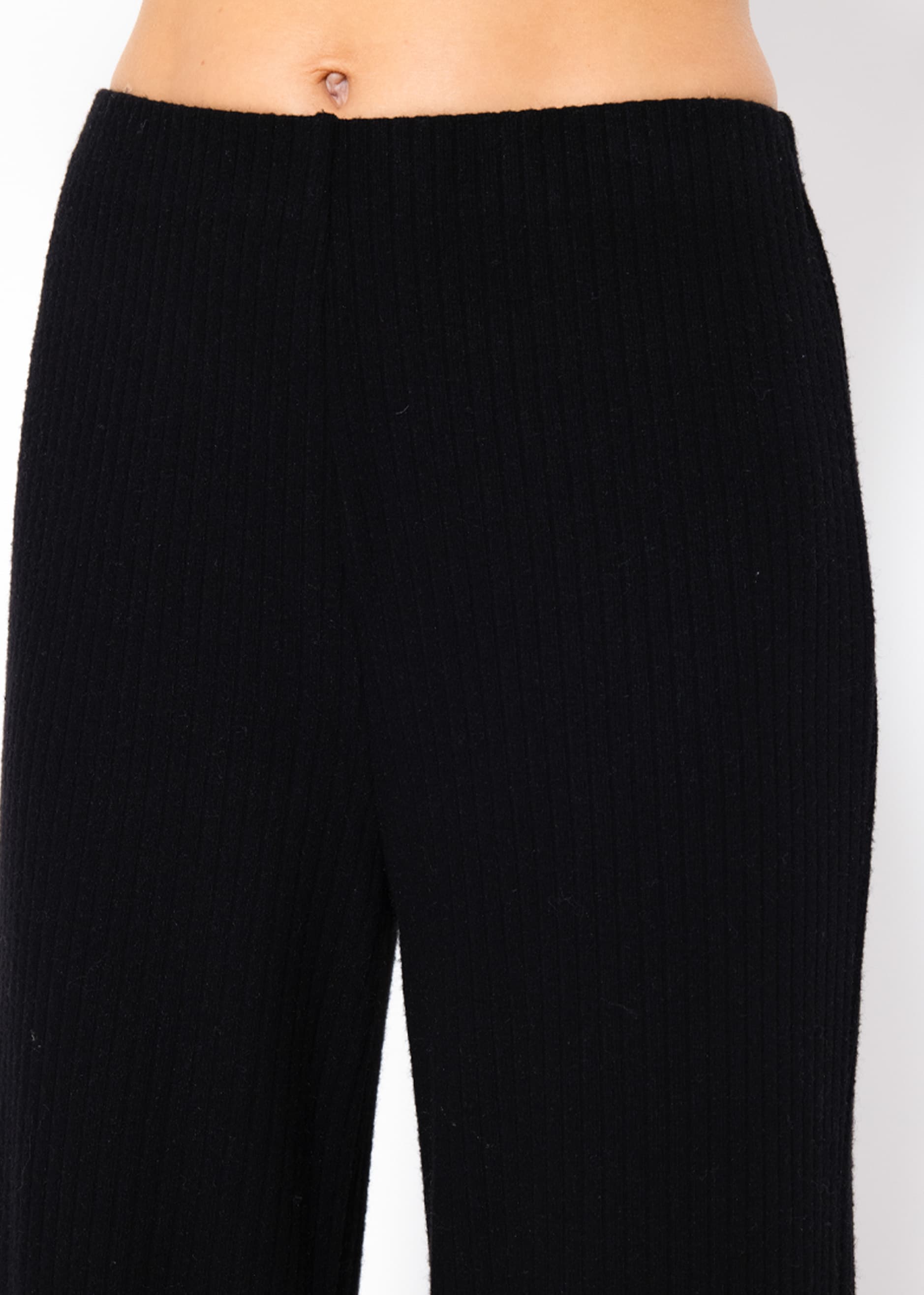 Wide leg ribbed trousers - black