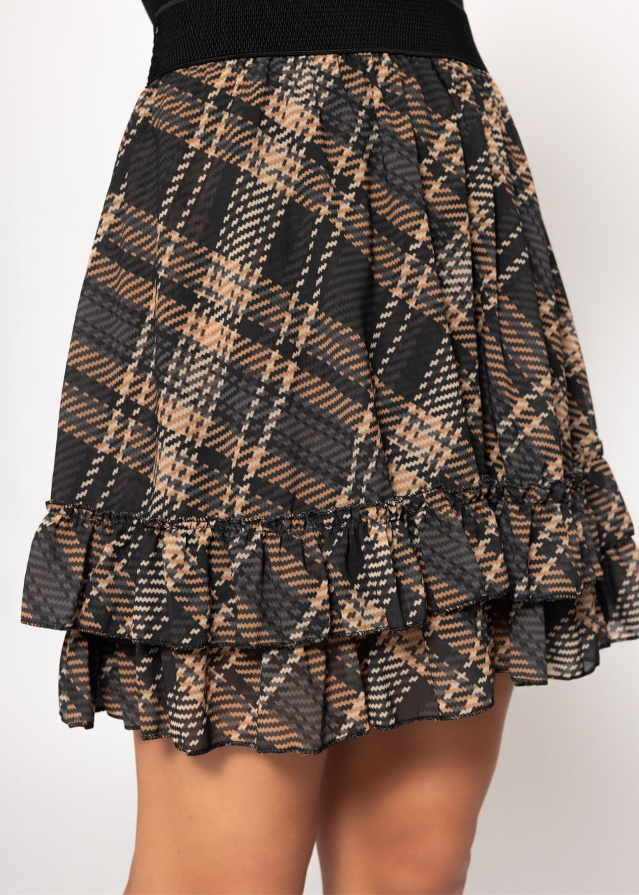Flouncy skirt with ruffles in a check print - brown