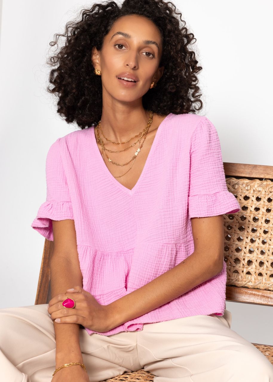 Muslin shirt with flounces - pink