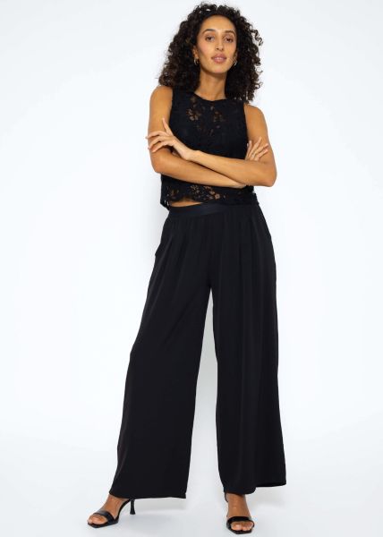 Flowing slip-on trousers with elastic waistband - black