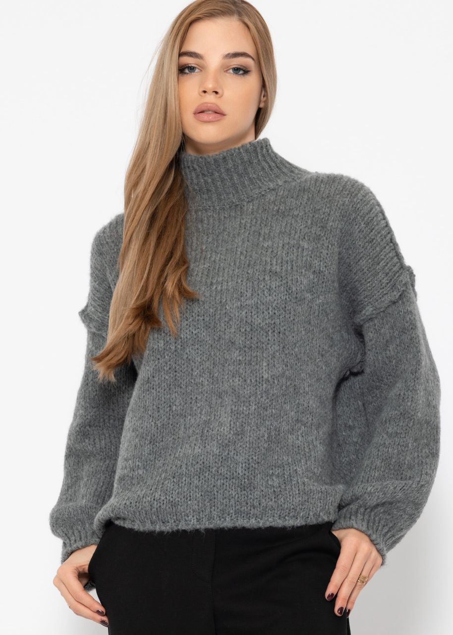 Turtleneck sweater with outer seams - dark gray