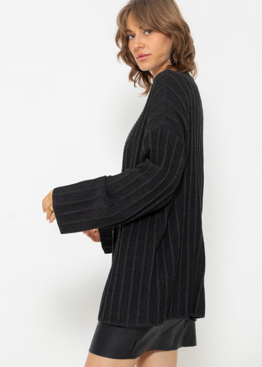 Flowing cardigan with ribbed texture - dark grey