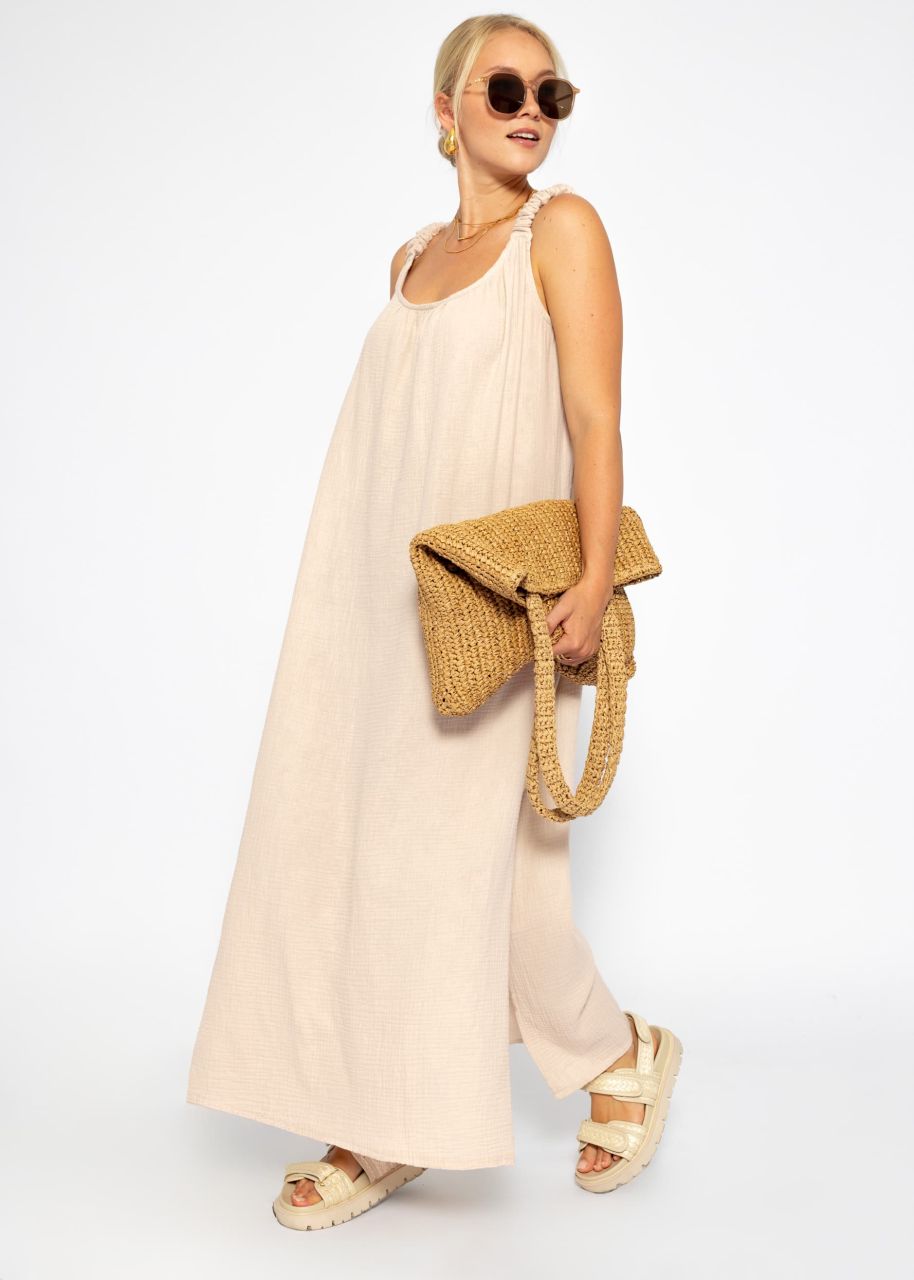 Maxi muslin dress with pockets - beige