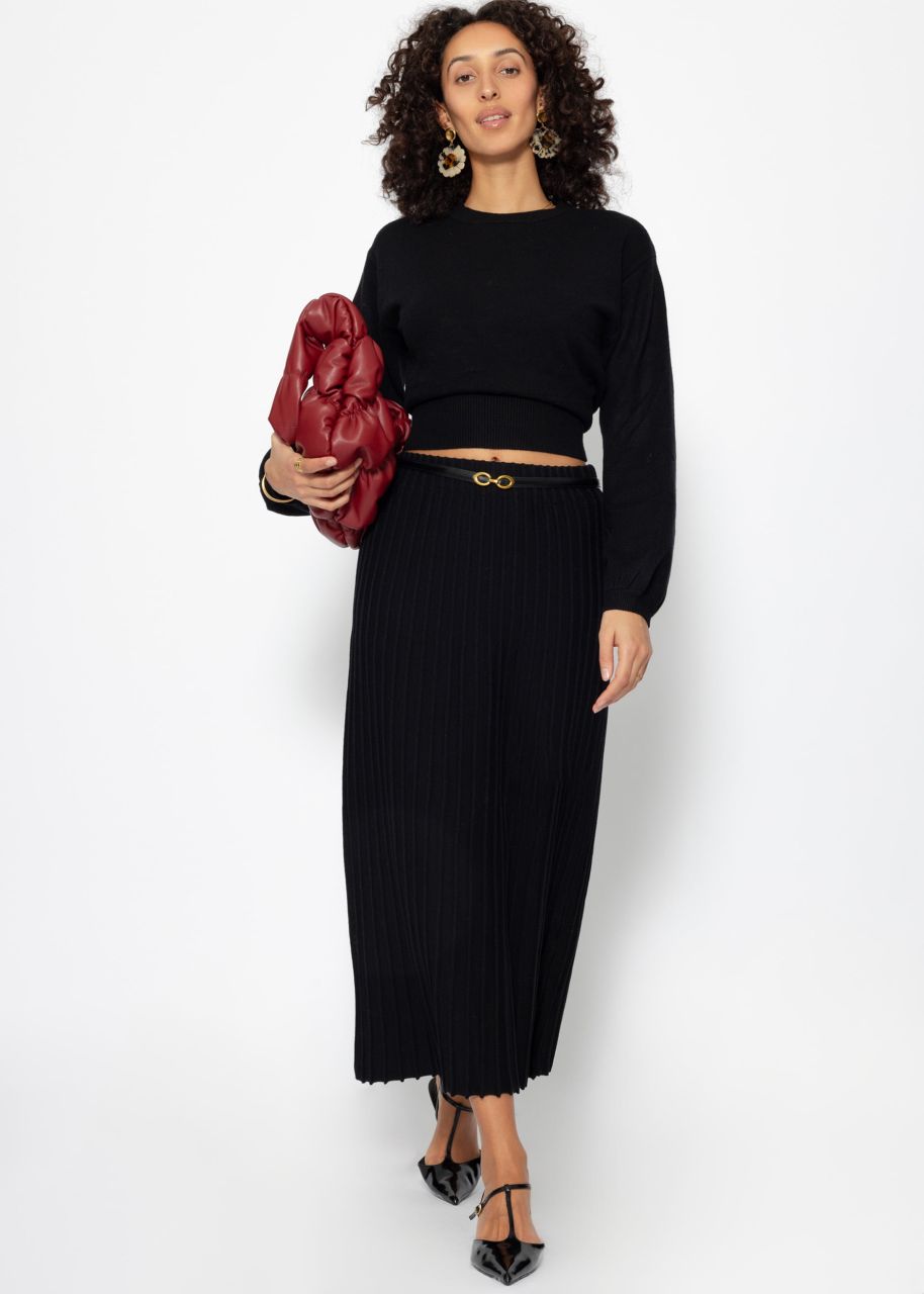 Pleated maxi knit skirt - black