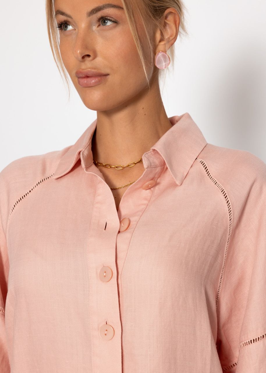 Linen dress with button placket - pink