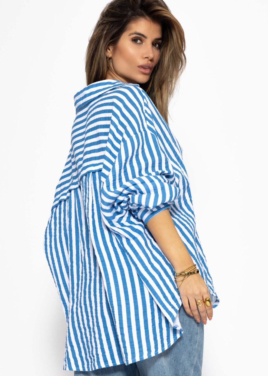 Striped oversize muslin blouse - denim blue