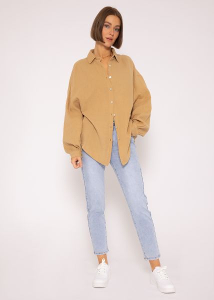 Muslin blouse oversize, short, camel