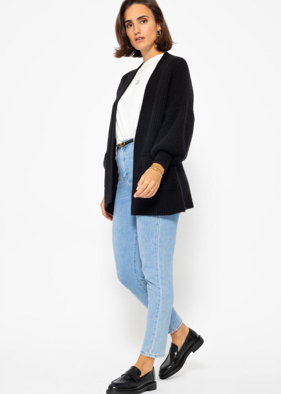 Soft knit cardigan with pockets - black