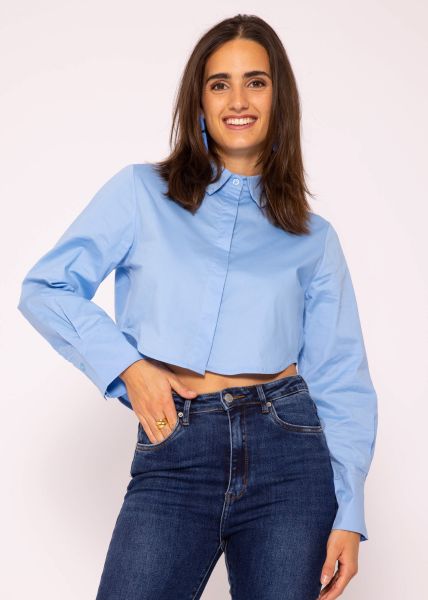 Short cotton blouse, light blue