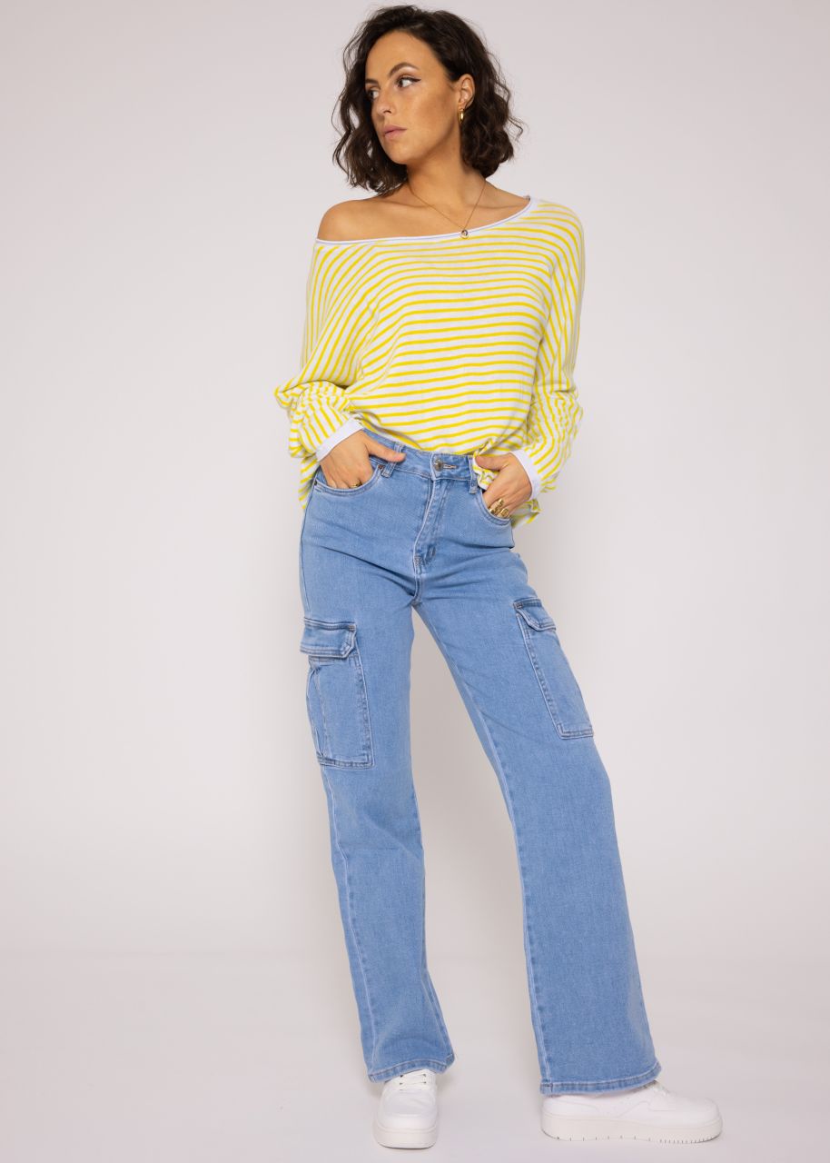 Casual striped long-sleeved shirt, yellow/white