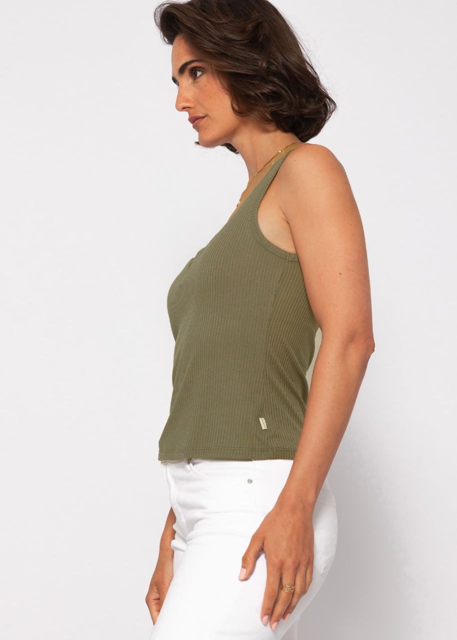 Ribbed top with V-neck - khaki