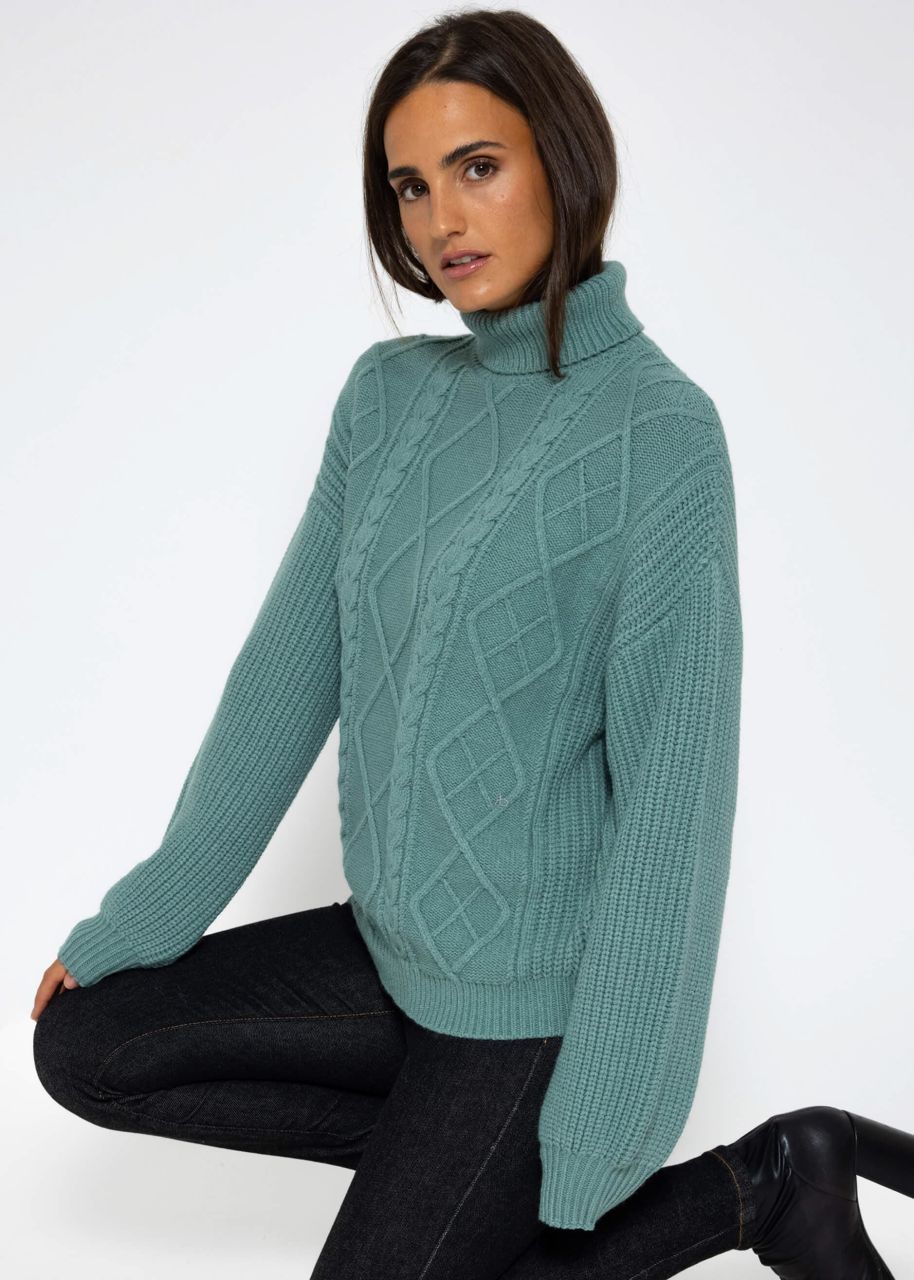 Cable knit turtleneck jumper - green