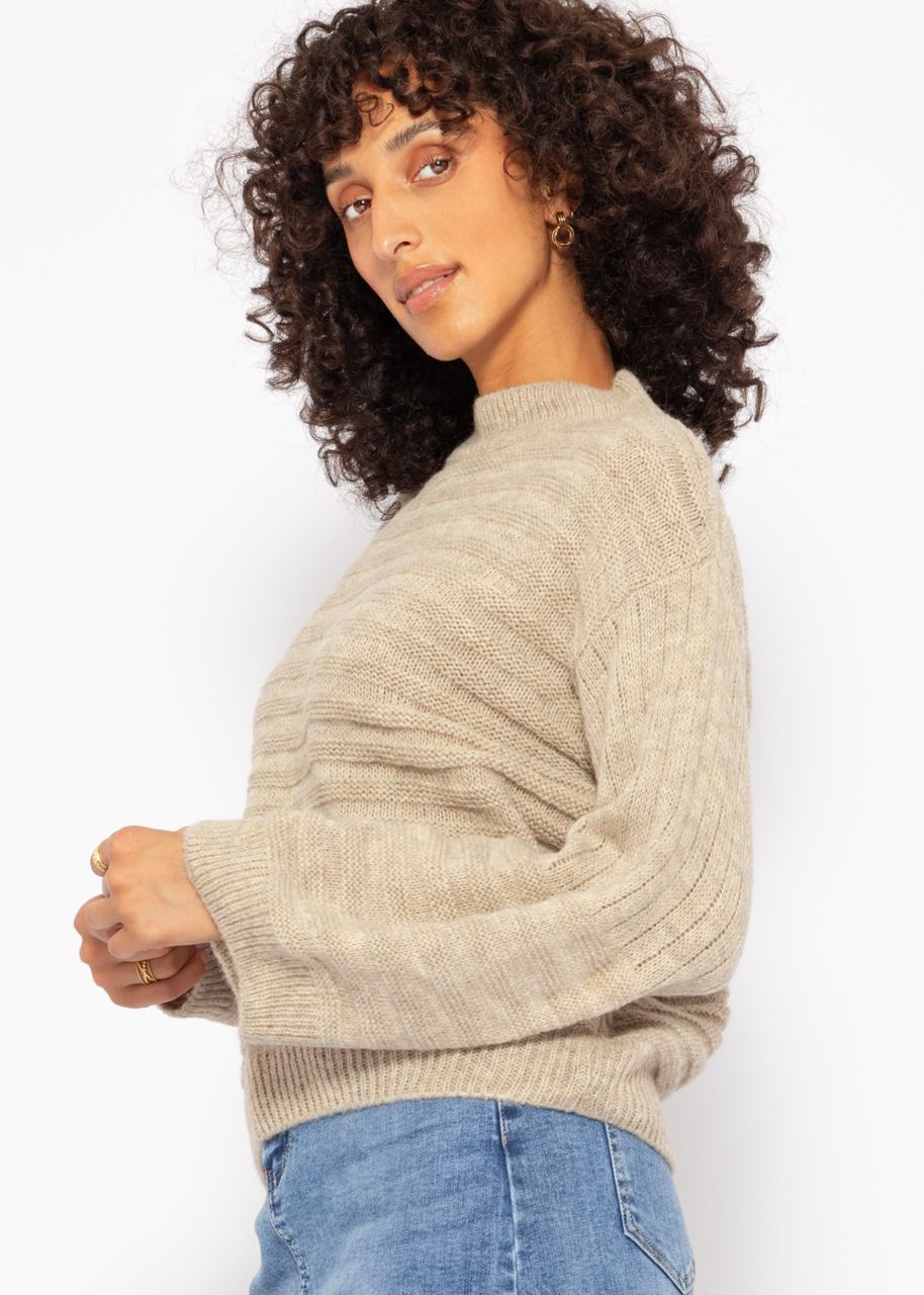 Structured jumper with round neckline - beige