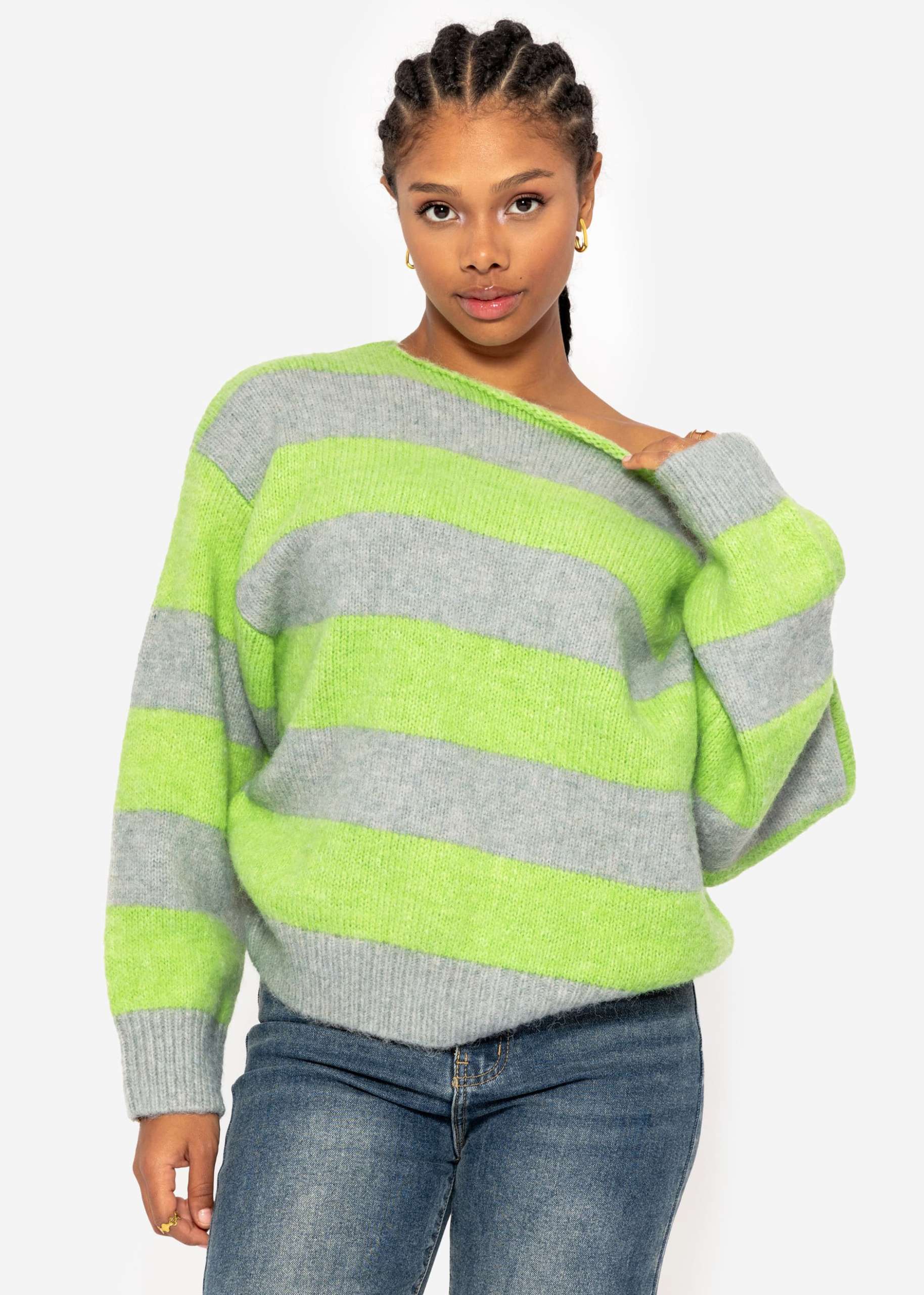 Sweater with block stripes - green