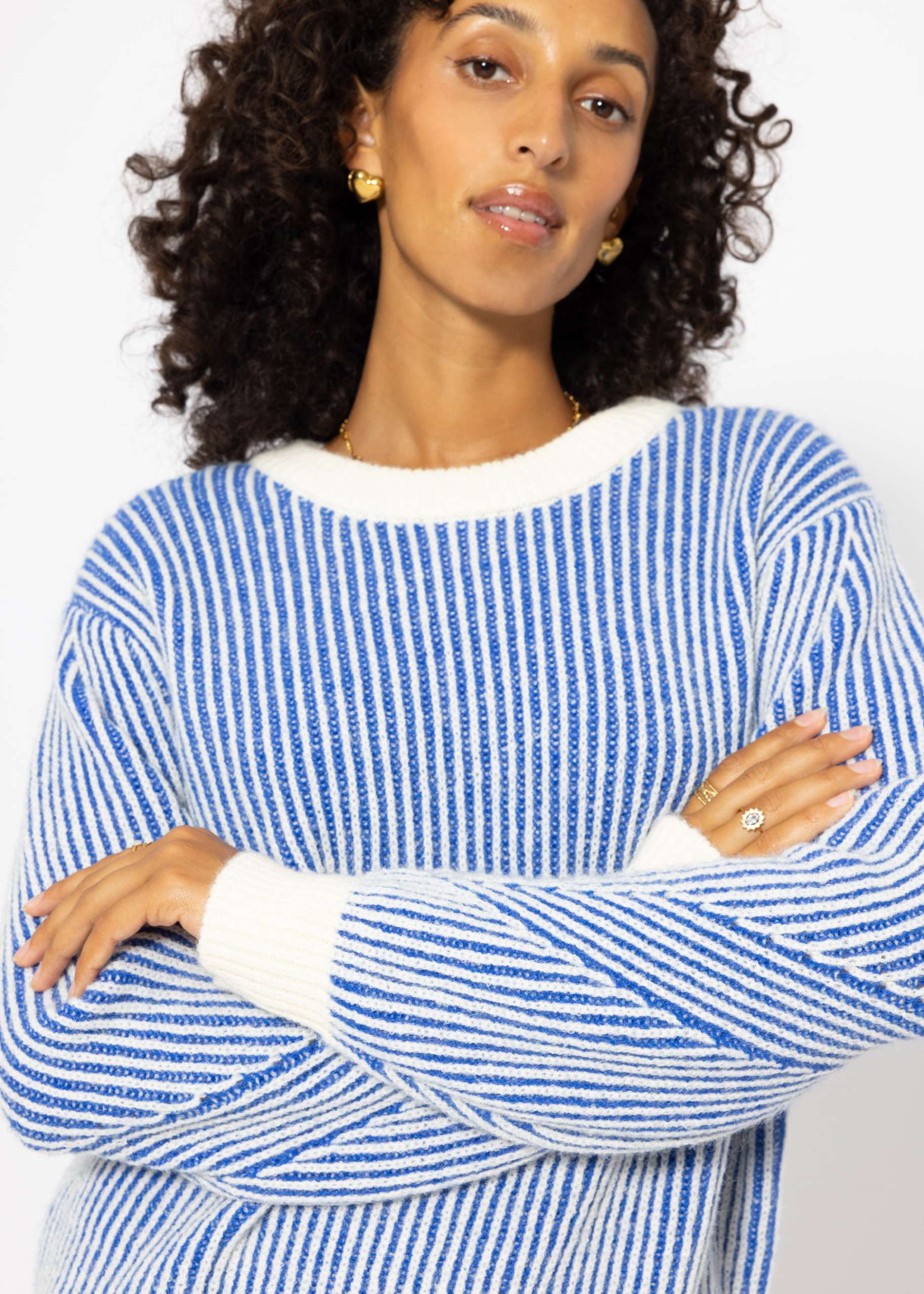 2-tone ribbed sweater - blue-offwhite