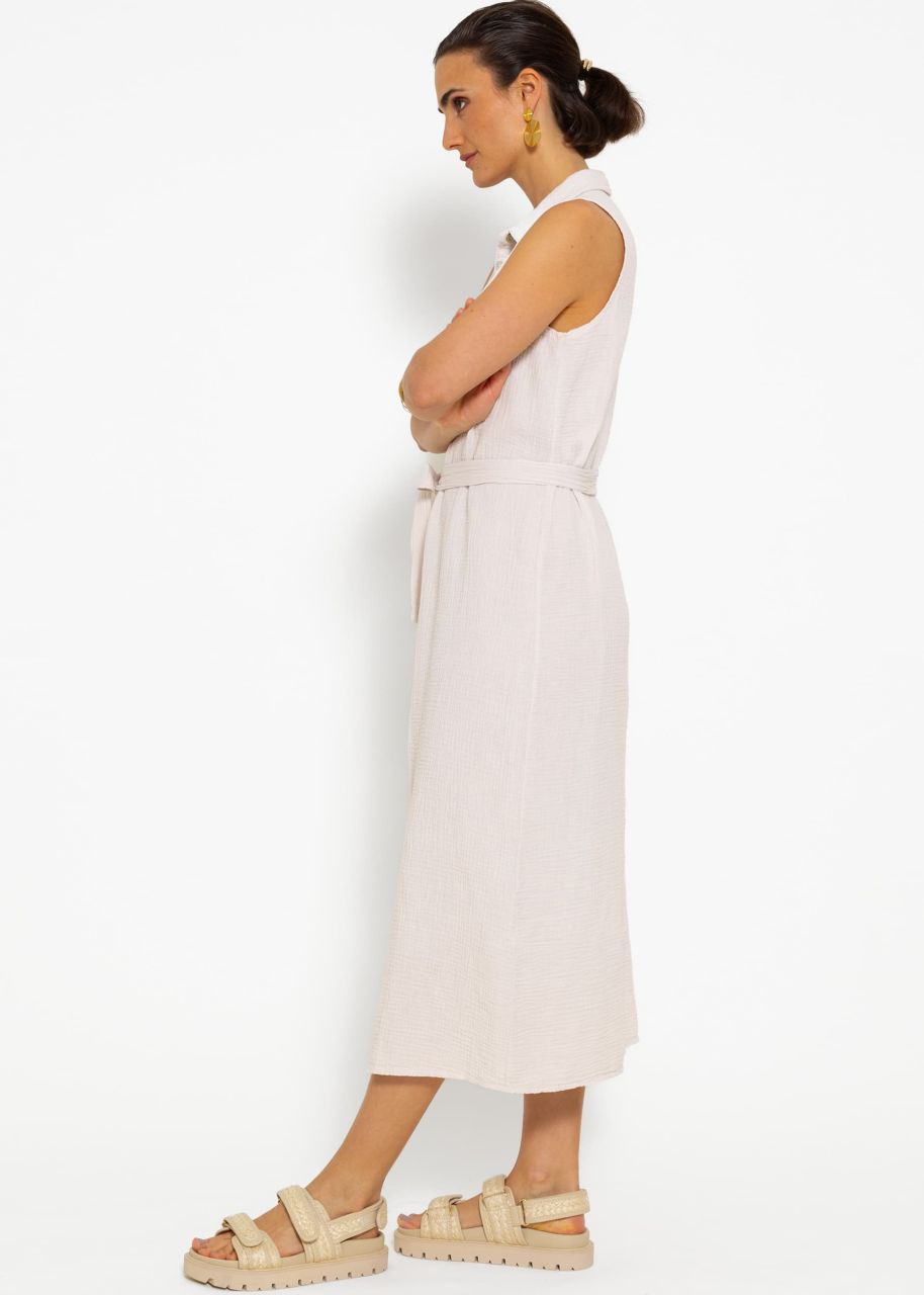 Long sleeveless muslin dress - light beige