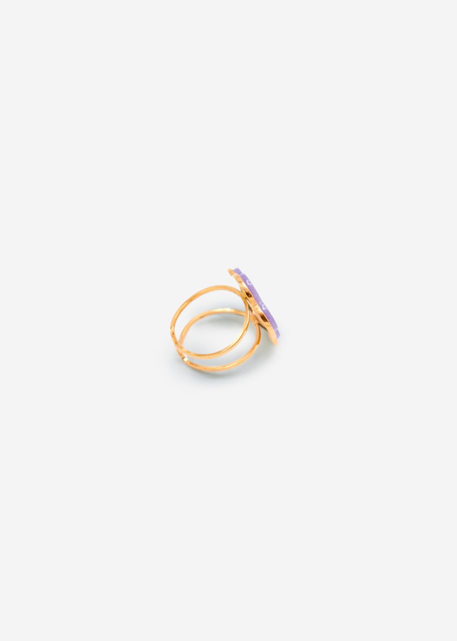 Ring with purple flower motif in gold