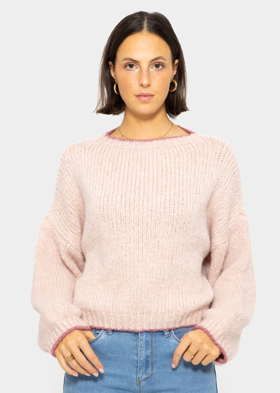 Fluffy jumper with coloured trims - pink