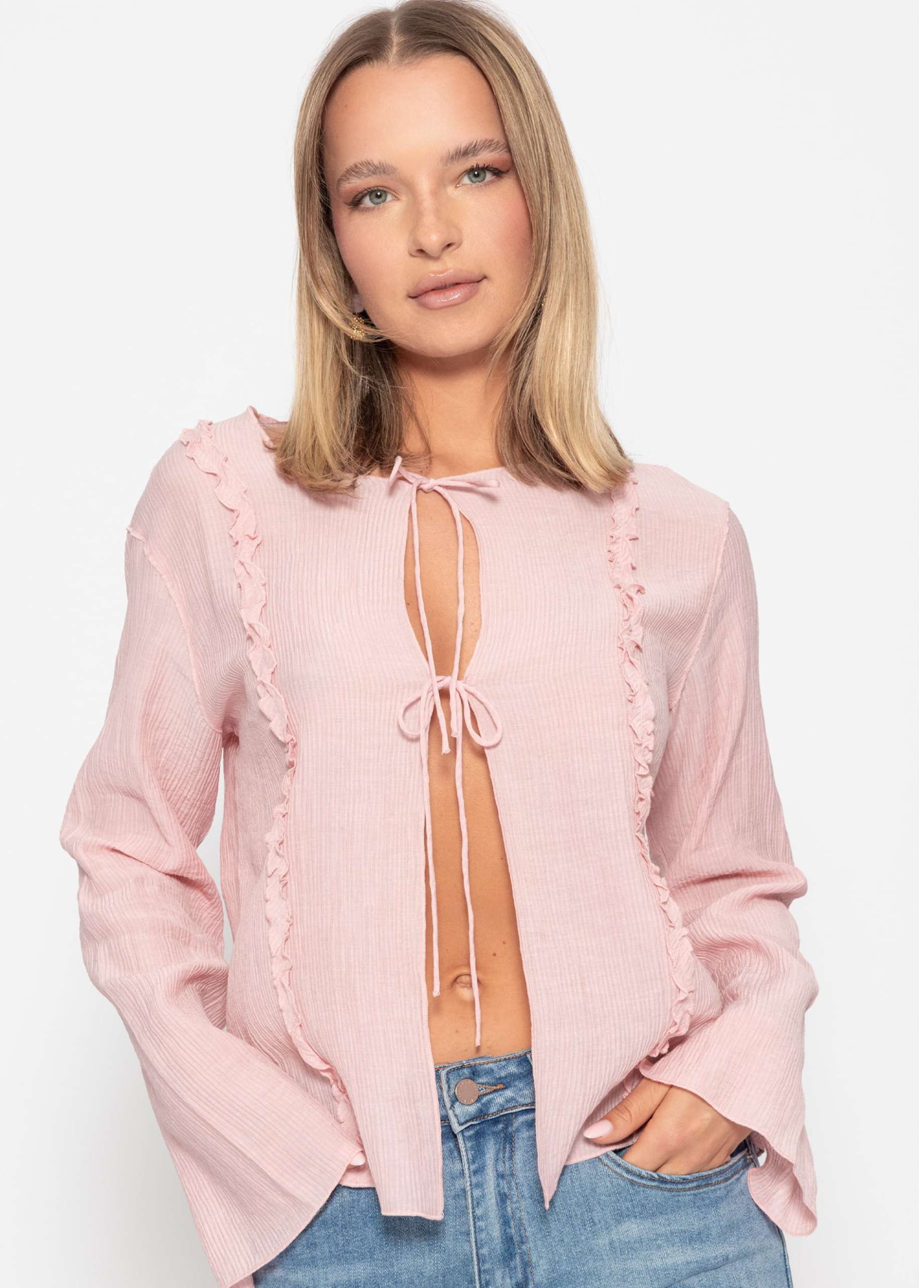 Blouse with tie ribbons - pink